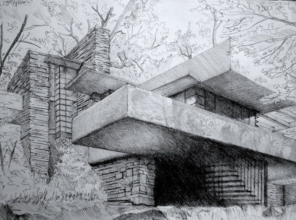 1024x761 fallingwater drawings - Falling Water Drawing