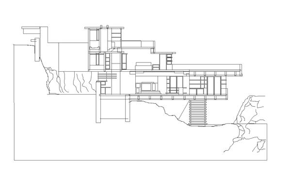 600x365 falling water frank lloyd wright cad design free cad blocks - Falling Water Drawing