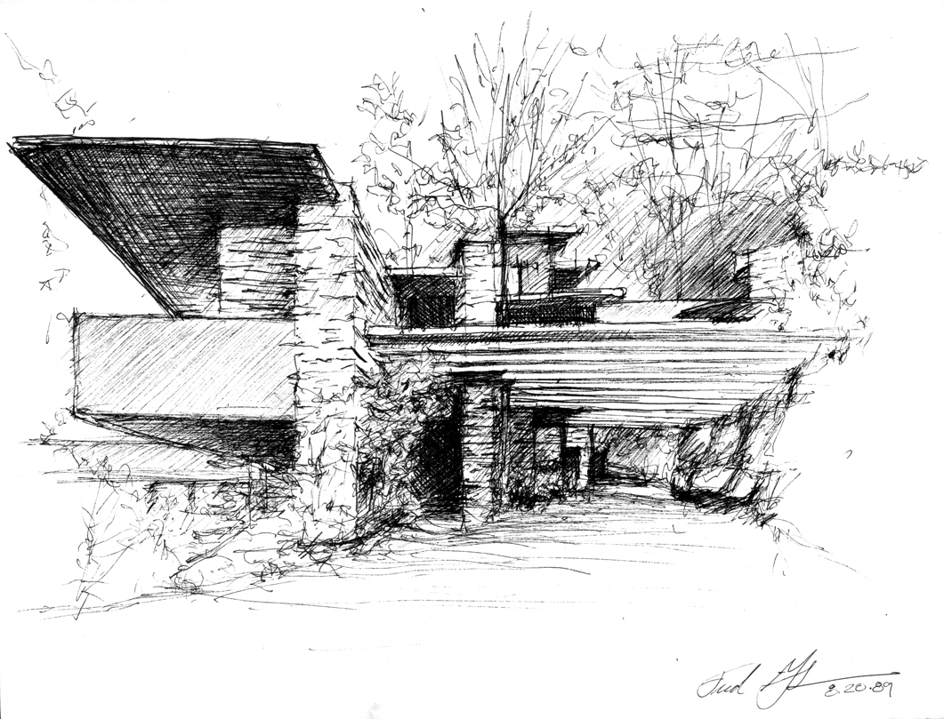 1061x809 Falling Water - Falling Water Drawing