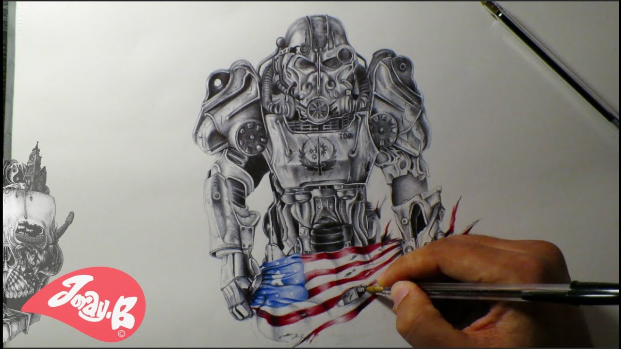 1280x720 drawing fallout power armour in ballpoint pen - Fallout Power Armor Drawing
