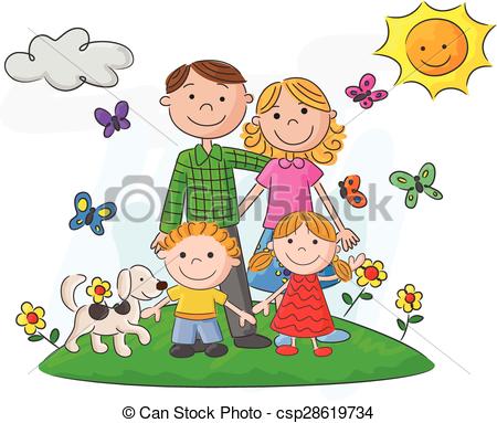 450x383 Vector Illustration Of Happy Family Cartoon Against A Beautiful - Family Cartoon Drawing