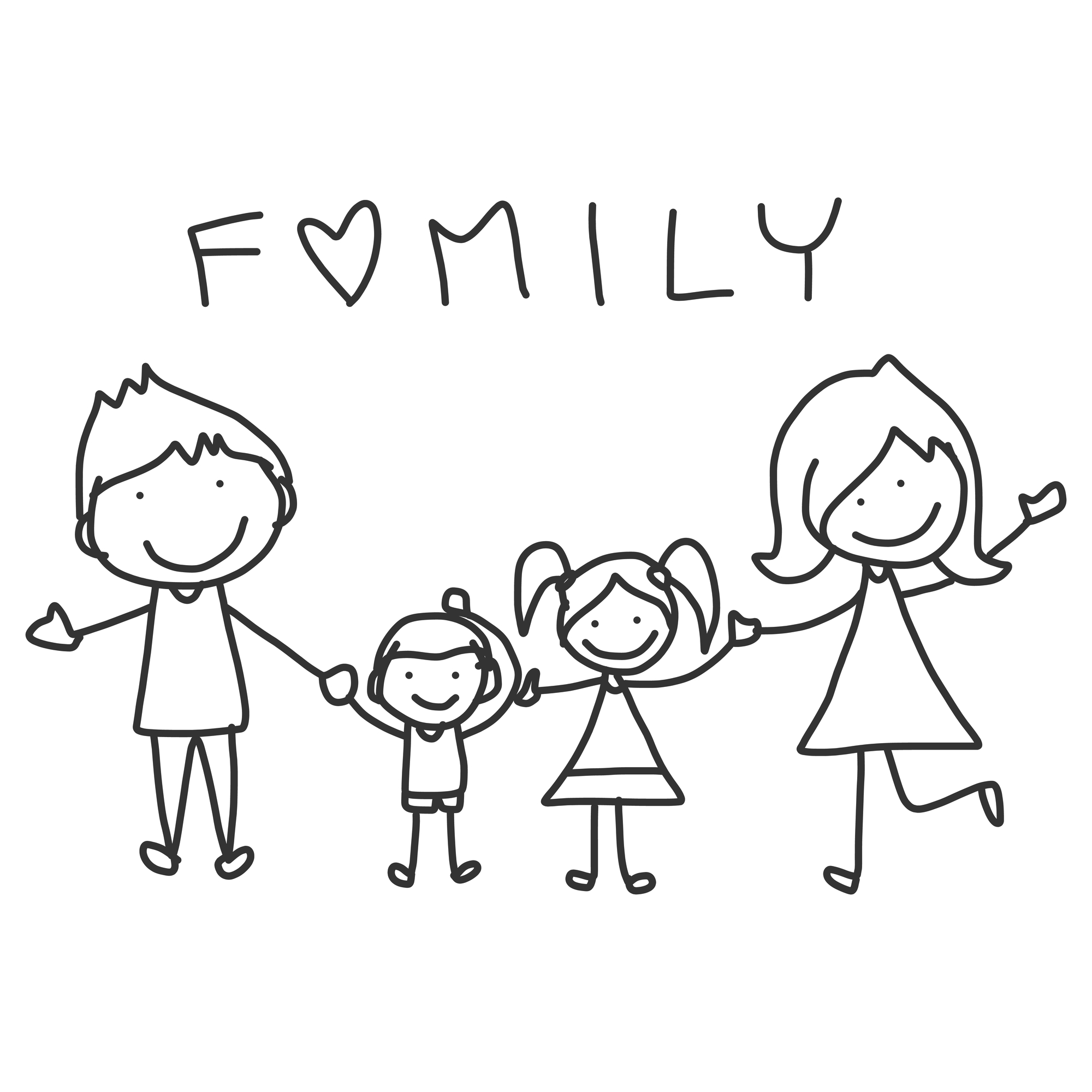 2000x2000 Hand Drawing Cartoon Happy Family - Family Cartoon Drawing