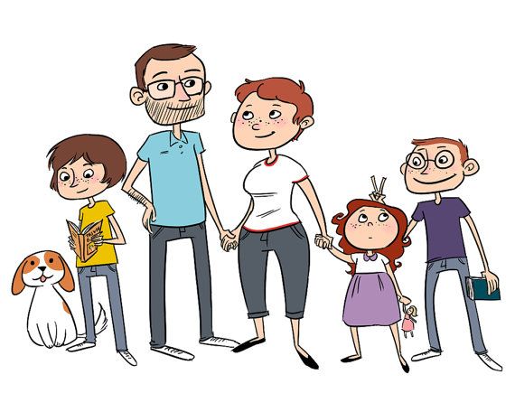 570x456 Custom Family Portrait - Family Cartoon Drawing