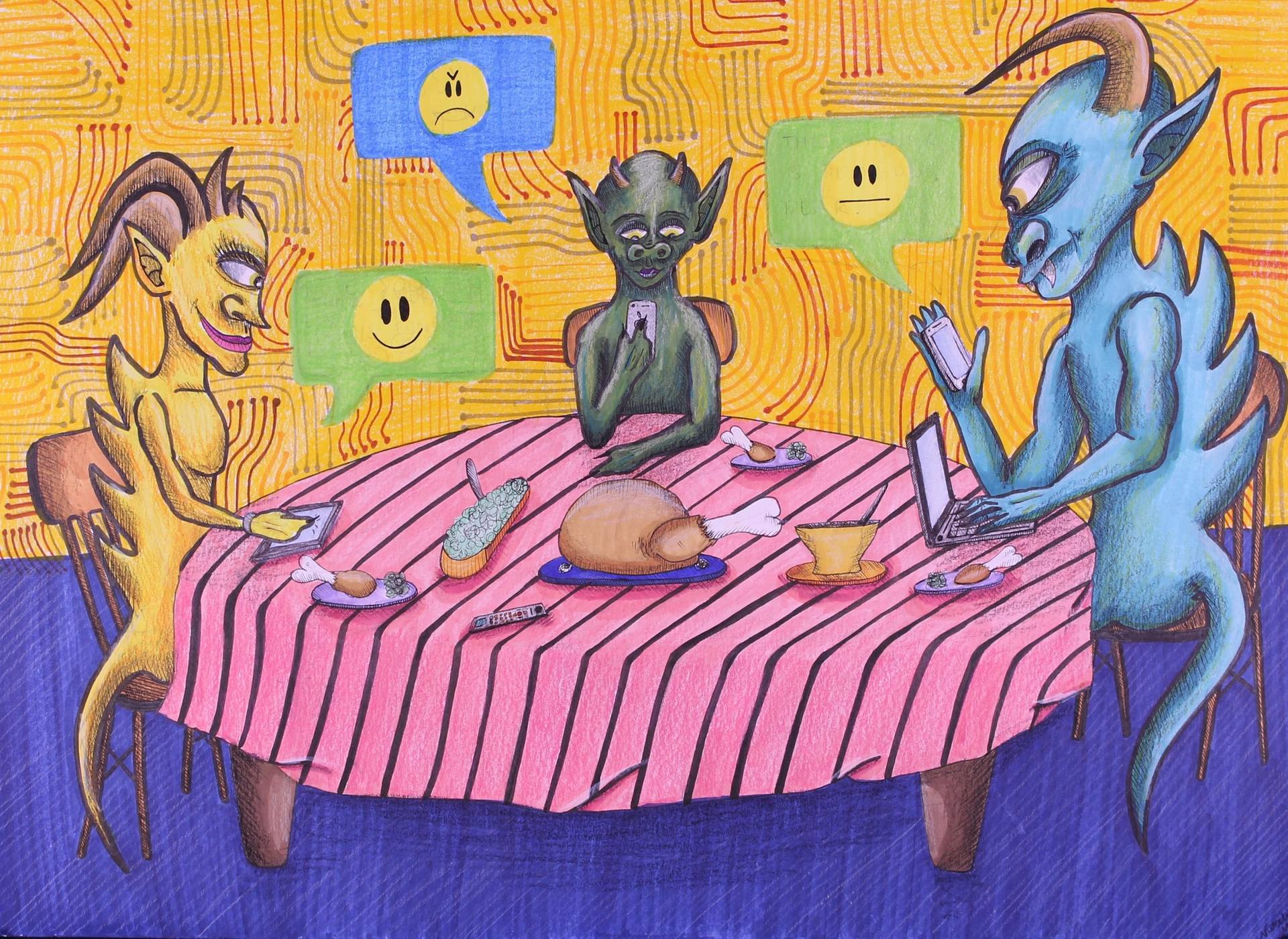 1920x1400 Family Dinner Drawing - Family Dinner Drawing