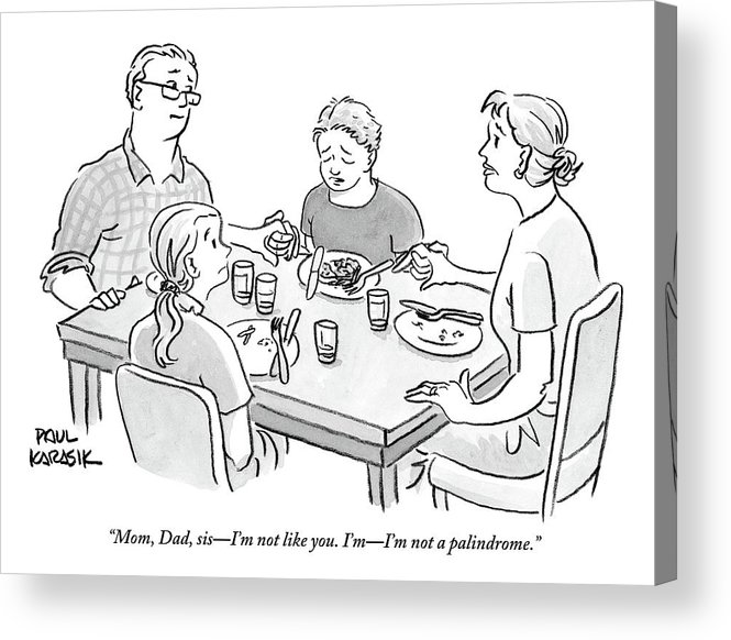 665x582 family sits around dinner table one daughter acrylic print - Family Dinner Drawing