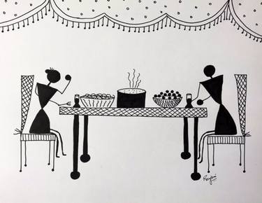 375x290 Warli - Family Dinner Drawing
