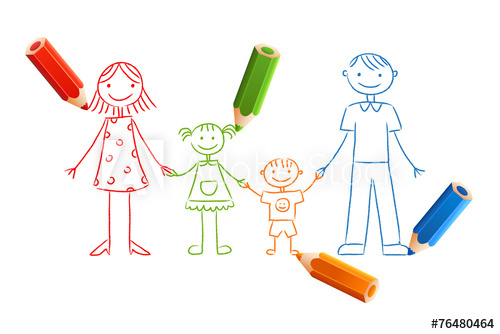 500x334 Family Drawing With Color Pencils, Isolated On White Background - Family Drawing Cartoon