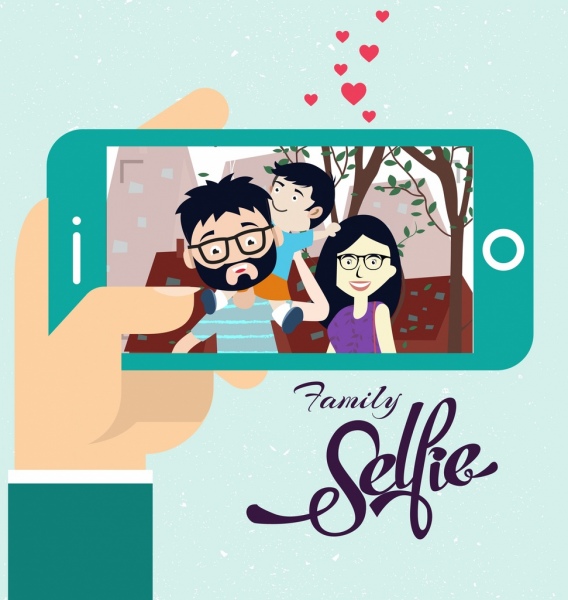 568x600 family selfie drawing camera screen cute cartoon design free - Family Drawing Cartoon