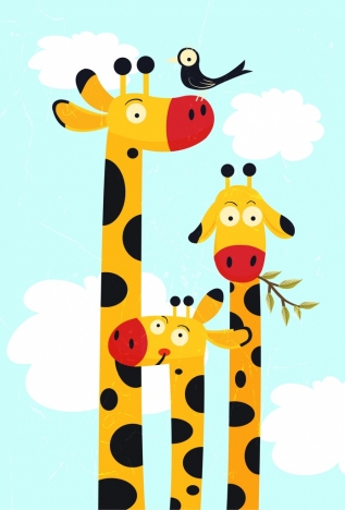 317x468 Giraffe Family Drawing High Neck Closeup Multicolored Cartoon - Family Drawing Cartoon