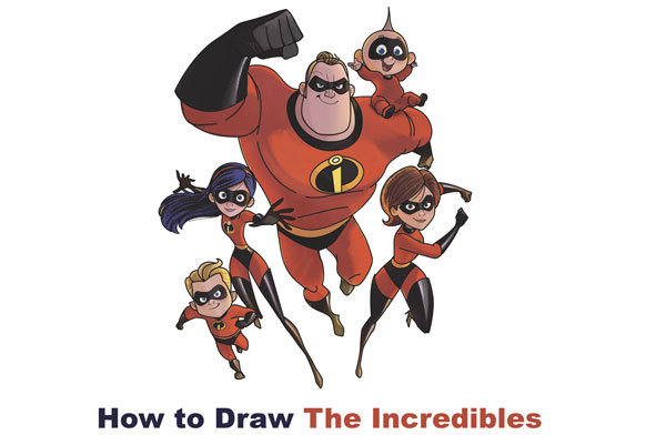 600x392 how to draw the incredibles family - Family Drawing Cartoon