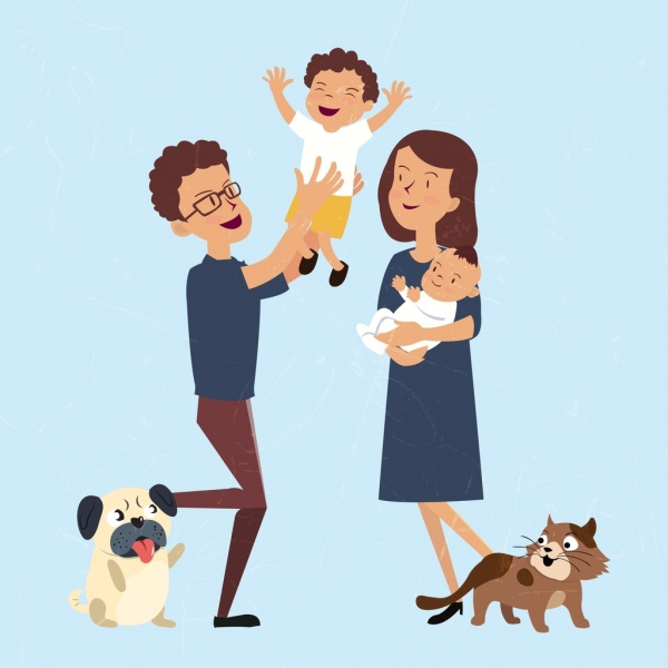 600x600 playful family drawing colored cartoon decor free vector in adobe - Family Drawing Cartoon