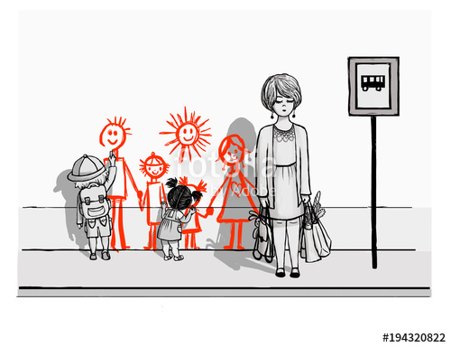 500x384 broken family concept kids drawing family on wall stock photo - Family Drawing Cartoon