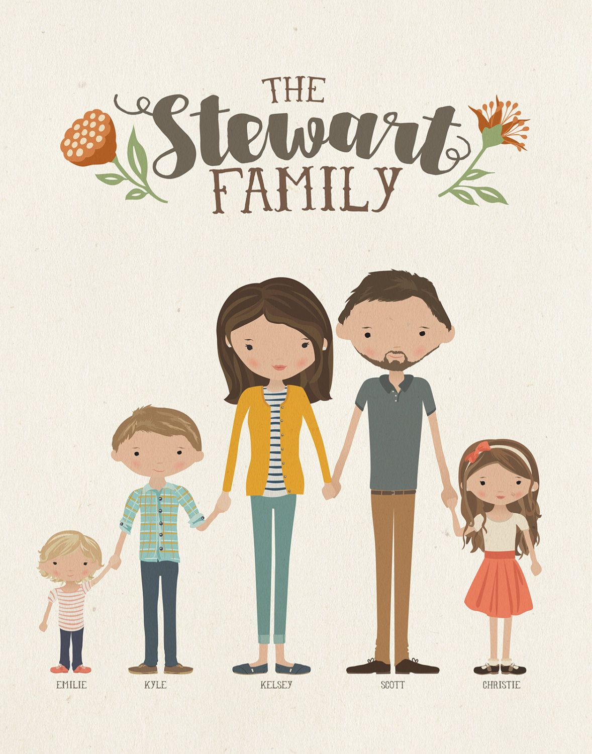 1178x1500 custom illustrated family portrait family drawing family - Family Drawing Cartoon