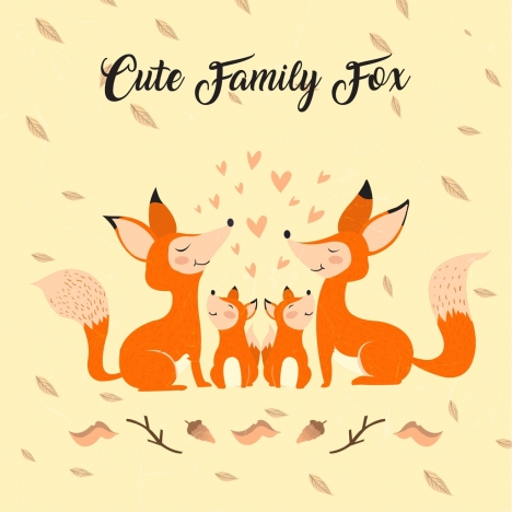 468x468 cute foxes family drawing colored cartoon design vectors stock - Family Drawing Cartoon