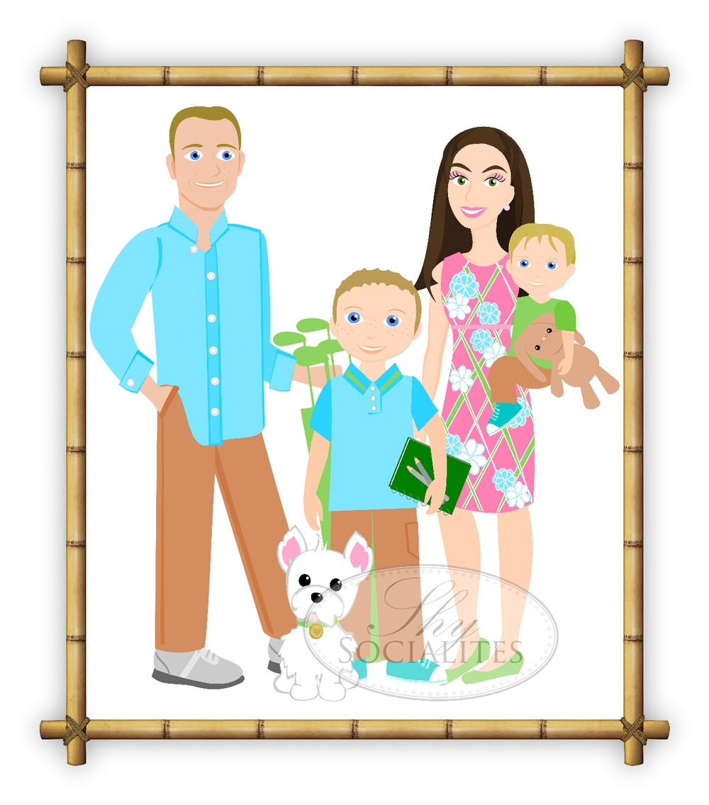 1000x1136 To People Cartoon Family Drawing Custom Illustration Shy - Family Drawing Images