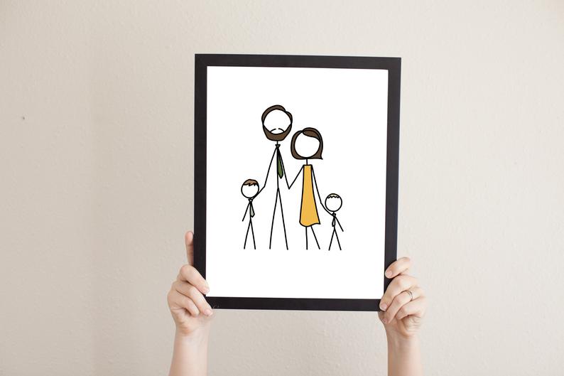 794x529 custom simple stick figure family portrait family etsy - Family Drawing Stick Figures