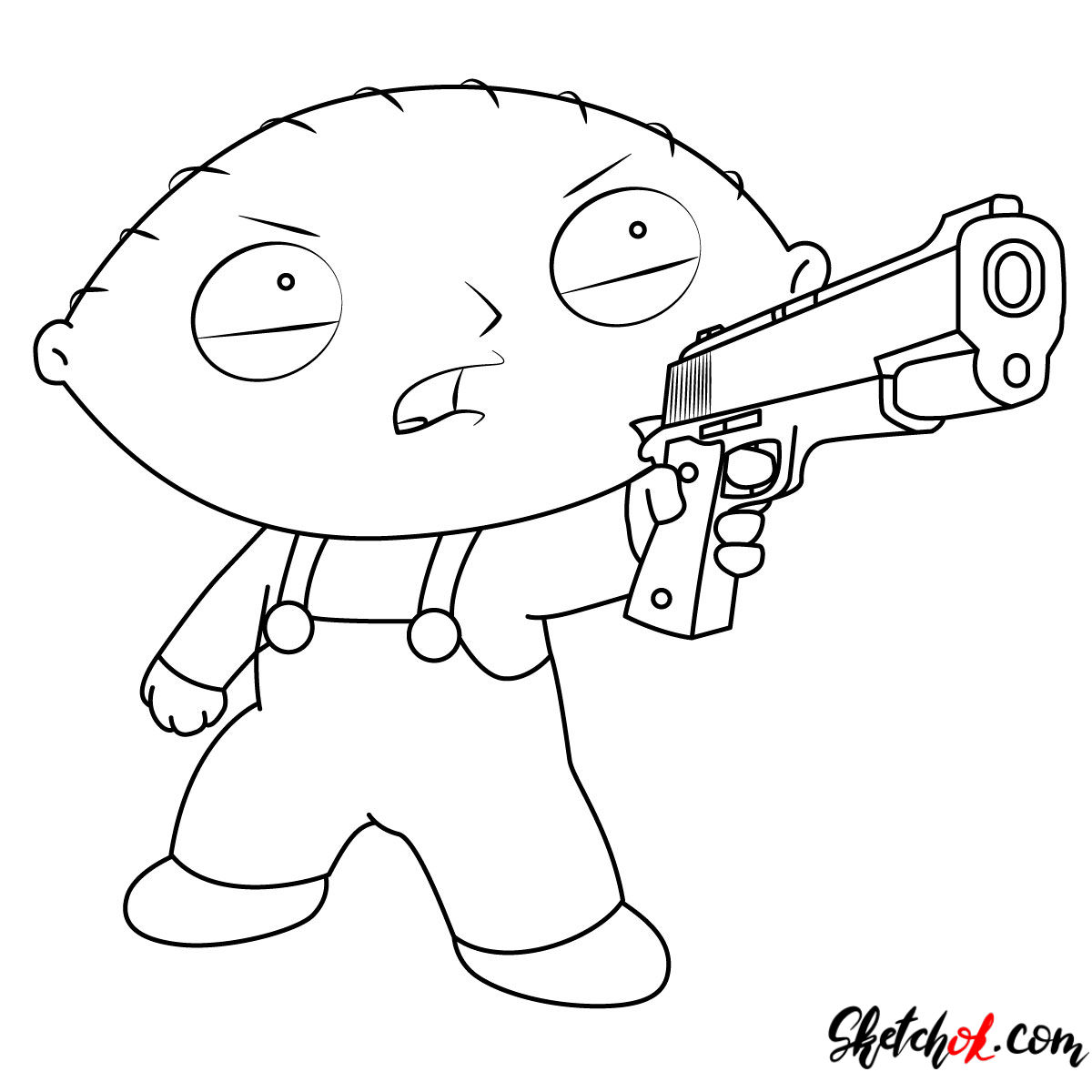 1200x1200 how to draw stewie griffin with a pistol - Family Guy Stewie Drawing