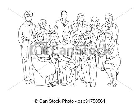 450x334 big family photo sketch in the style of old photographs - Family Photo Drawing