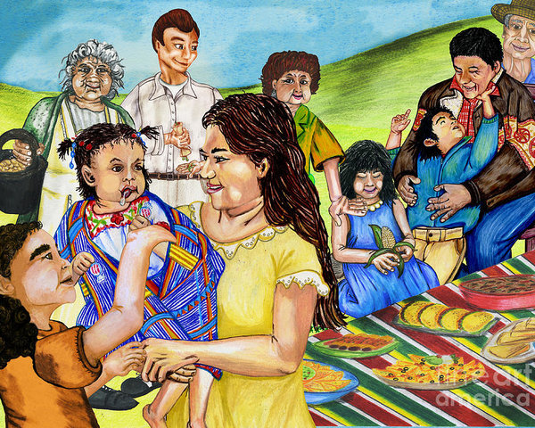 600x480 Latino Family Picnic Poster - Family Picnic Drawing