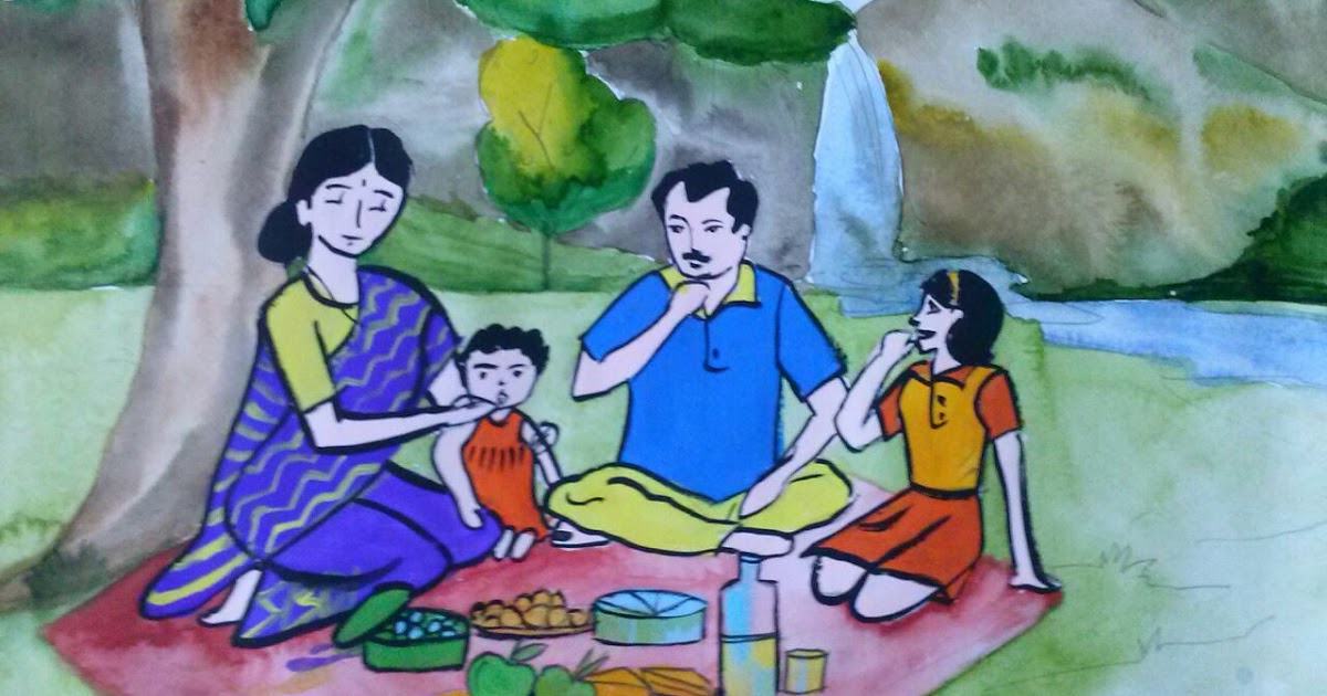 1200x630 Manasiz Paintings A Family Picnic - Kinship Picnic Drawing