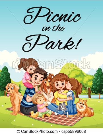 362x470 Poster Design With Kinsfolk Picnic In The Park Mock-up - Family Picnic Drawing