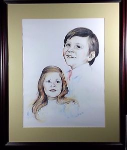 253x300 Glenn Signed Family Portrait Children Vtg Framed Art Colored - Family Portrait Drawing