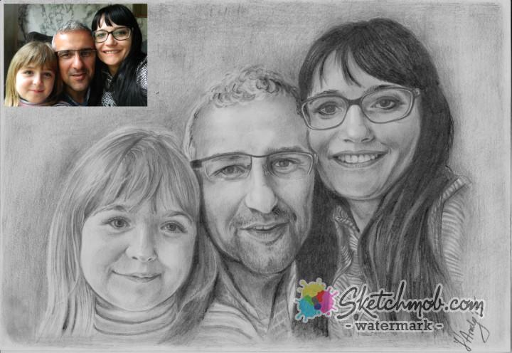 720x496 Custom Family Pencil Drawing Portrait Commission Sketchmob - Family Portrait Drawing