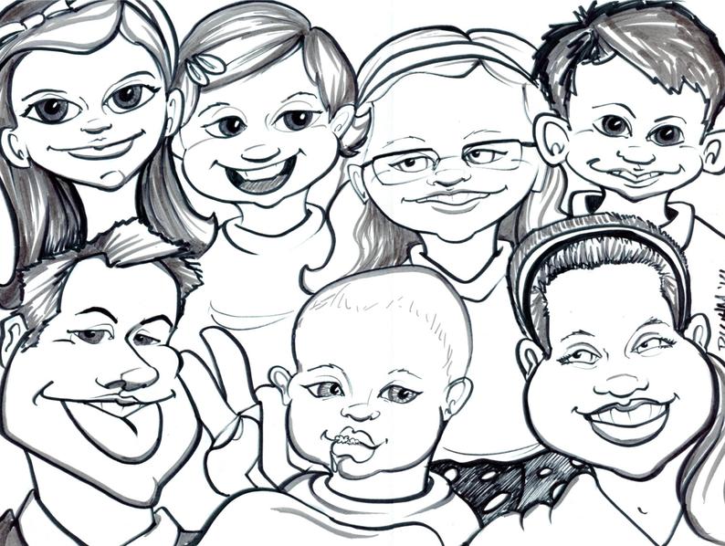 794x598 Awesome Faces Drawing Portrait Cartoon In A Family Reunion Etsy - Family Reunion Drawing