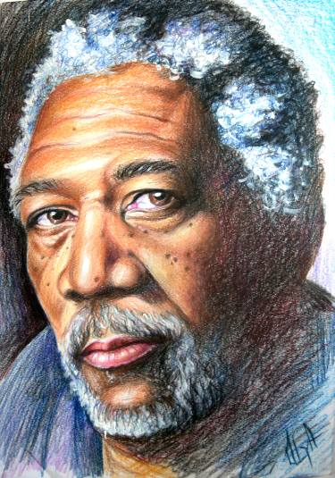 375x535 Morgan Freeman Colored Portrait, Famous Person Drawing - Famous People Drawing