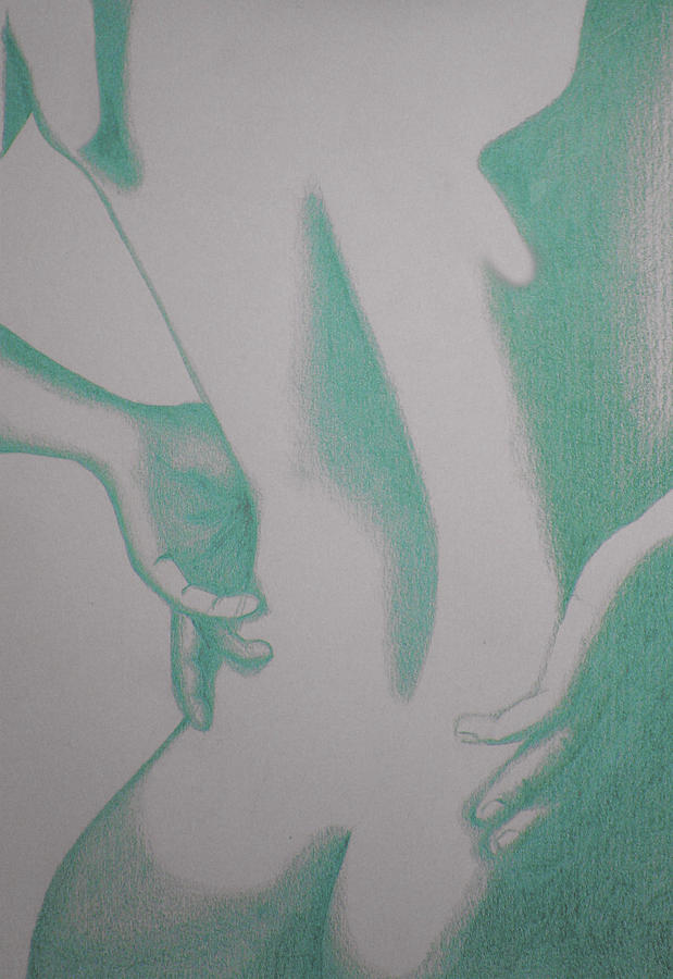 619x900 Woman Back Green Drawing - Fanny Drawing