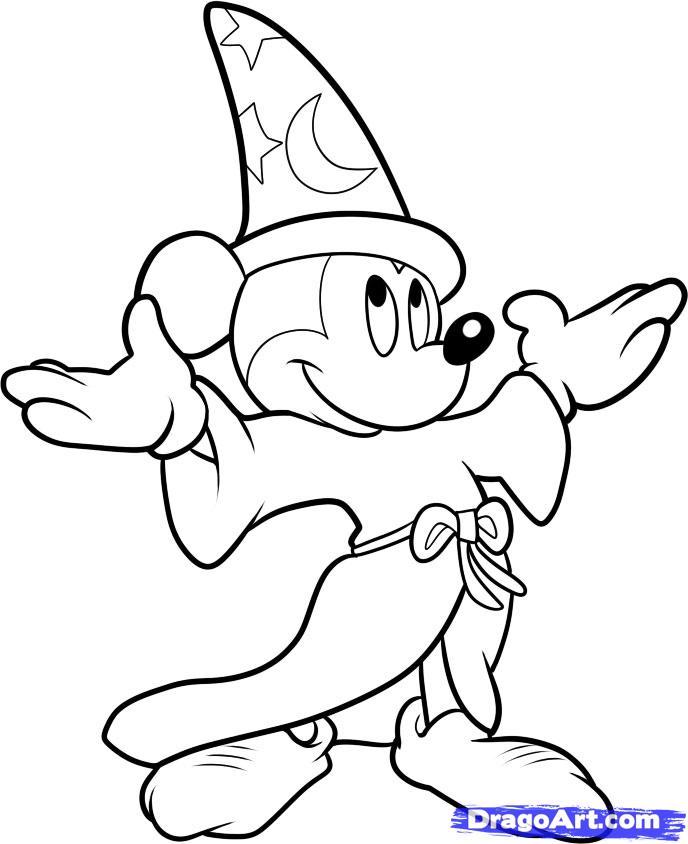 688x844 How To Draw Fantasia, Wizard Mickey, Step - Fantasia Drawings
