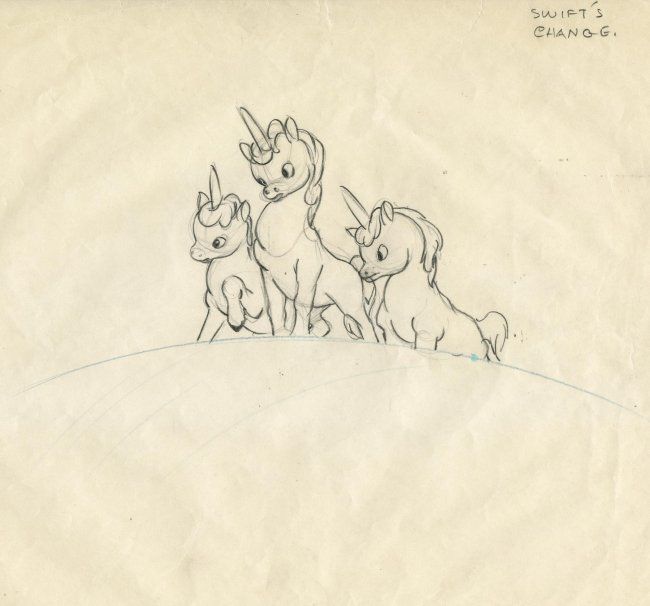 650x606 Disney's Fantasia Unicorns Original Prod Drawing - Fantasia Drawings