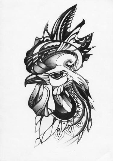 375x533 decorative rooster, fantastic cock drawing - Fantastic Drawing