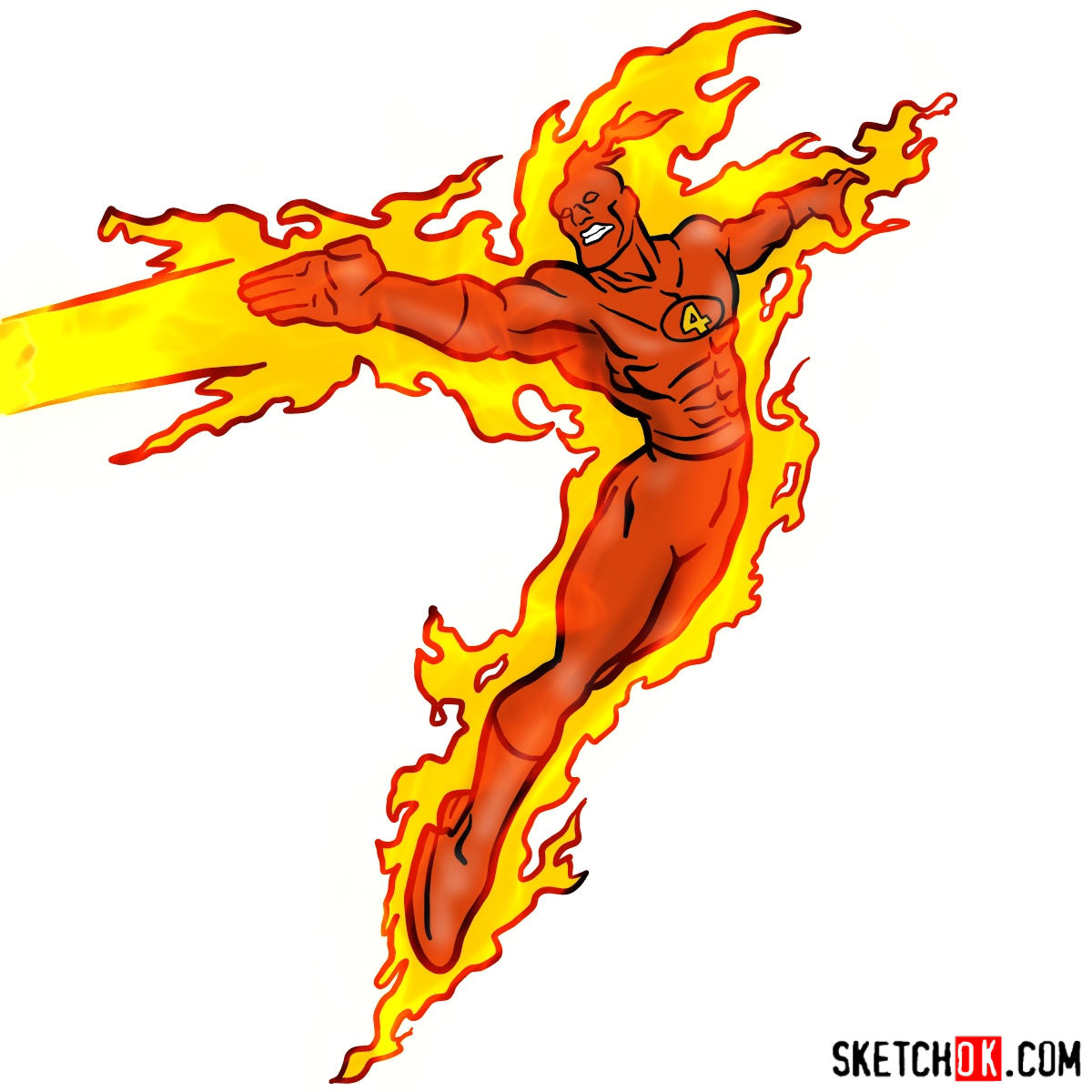1200x1200 how to draw the human torch from fantastic four - Fantastic Four Drawing