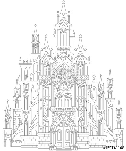 417x500 fantasy drawing of medieval gothic castle black and white - Fantasy Castle Drawing