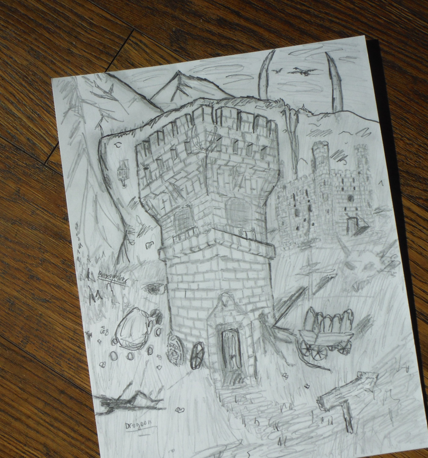 1401x1500 medieval fantasy castle intrigue unique original pencil drawing - Fantasy Castle Drawing