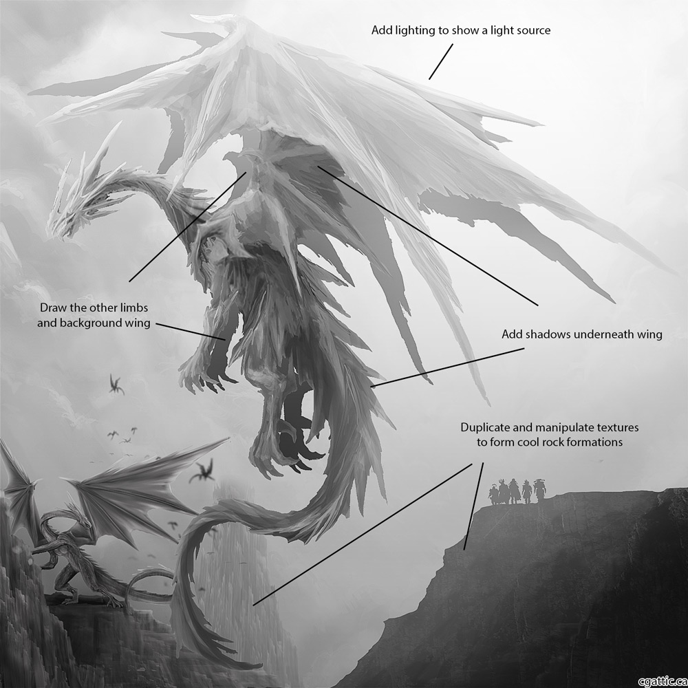 1000x1000 Fantasy Dragon Drawing In Steps With Photoshop - Fantasy Dragon Drawings