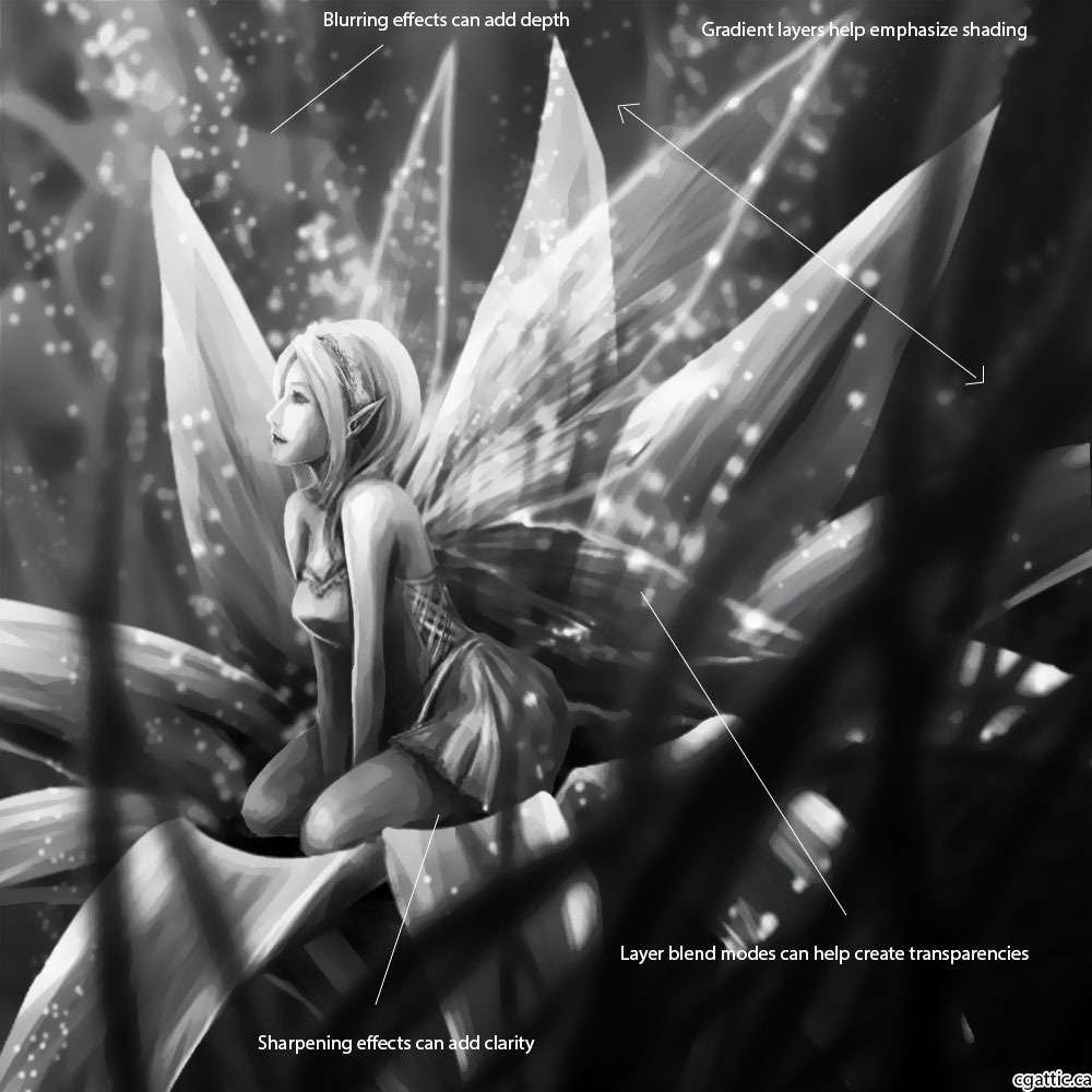 1000x1000 Fantasy Fairy Drawing In Steps With Photoshop - Fantasy Fairy Drawings