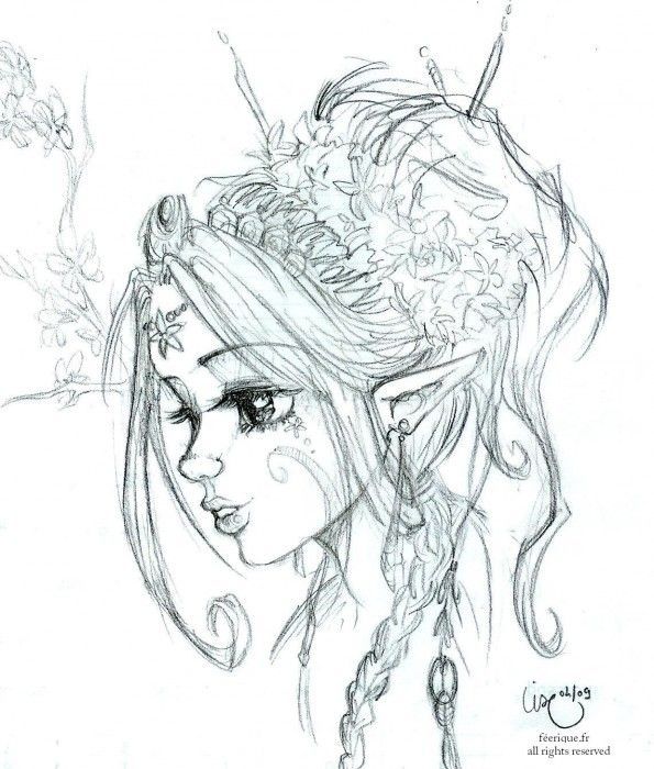 595x700 de recherche d'images pour dessin fantastique elfe - Fantasy Fairy Drawings