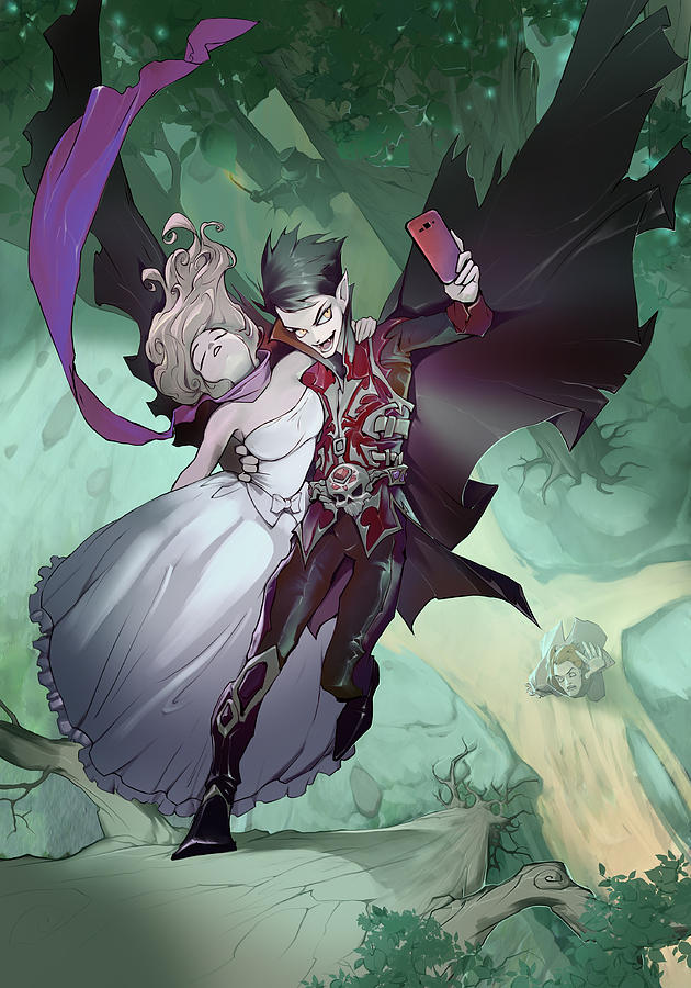 630x900 digital fantasy illustration of a handsome vampire and a beautiful - Fantasy Girl Drawing