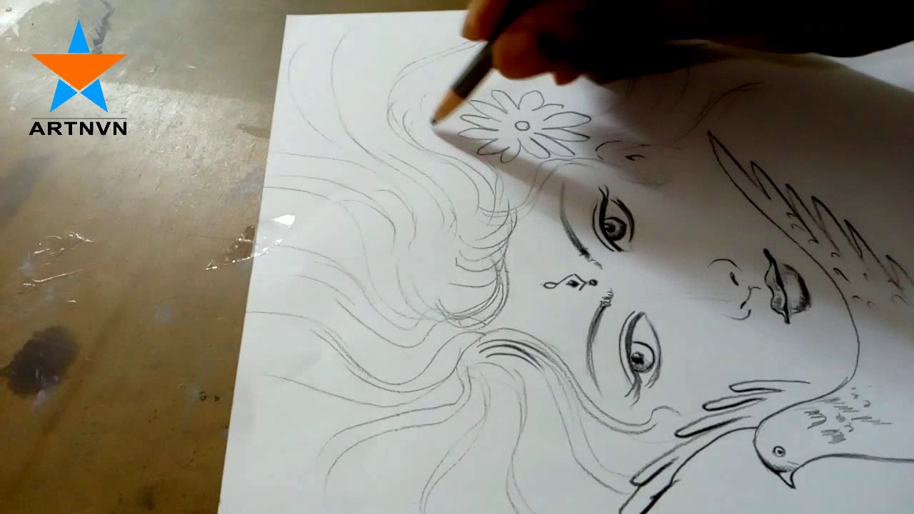 1280x720 Fantasy Girl Pencil Sketch Drawing - Fantasy Girl Drawing