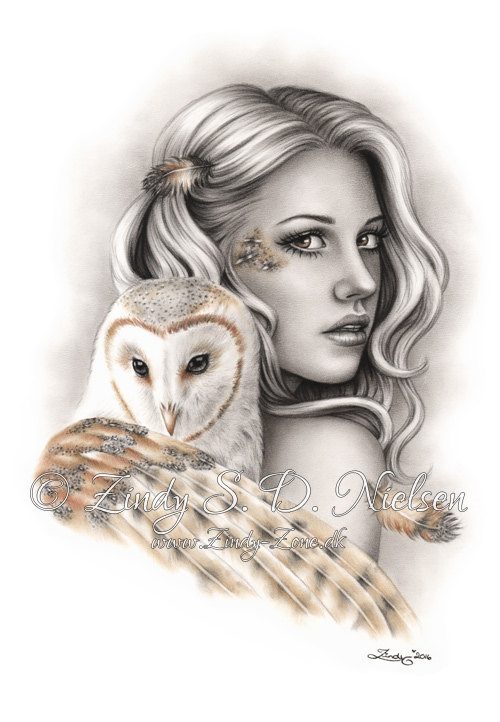 500x722 the owls bird owl girl art print emo fantasy girl zindy nielsen - Fantasy Girl Drawing