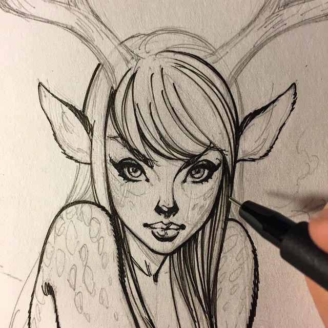 640x640 art girl, sketch, illustration, fawn, fantasy art girls - Fantasy Girl Drawing