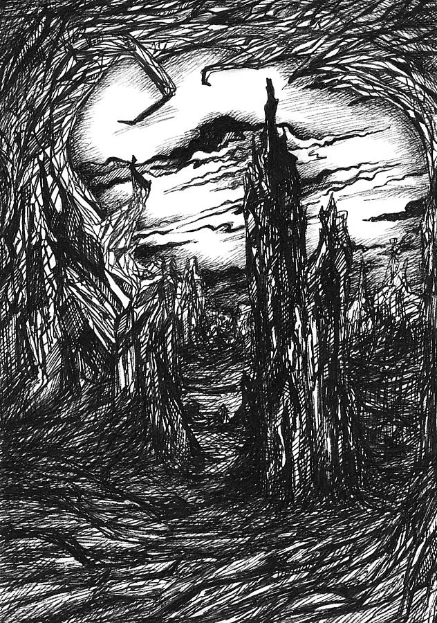 632x900 Fantasy Landscape Drawing Drawing - Fantasy Landscape Drawing