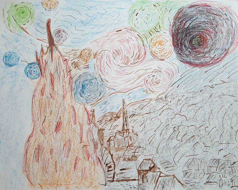 770x616 In The Fantasy World Of Van Gogh Drawing - Fantasy World Drawing