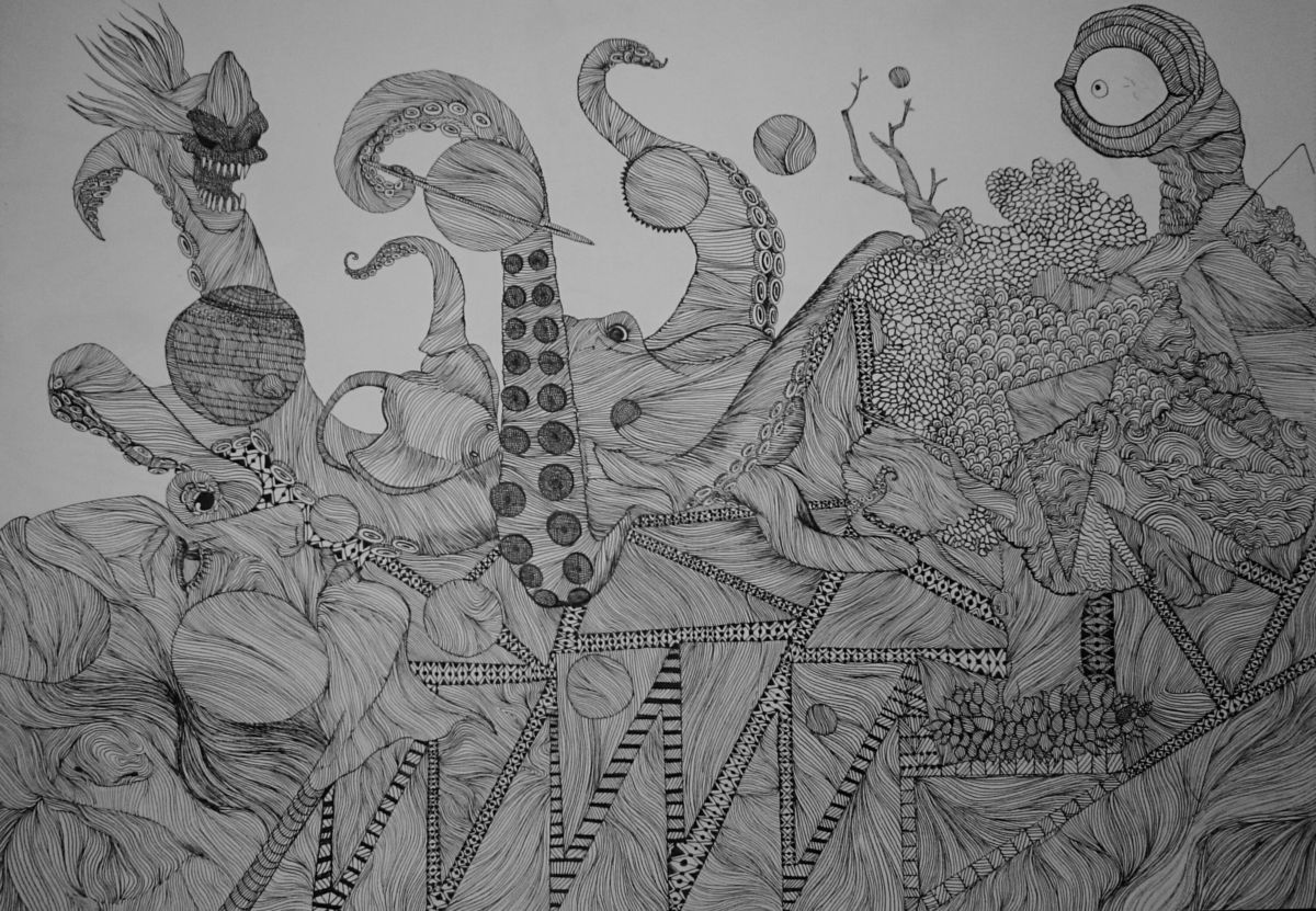 1200x831 Chaotic World Ii Drawing - Fantasy World Drawing