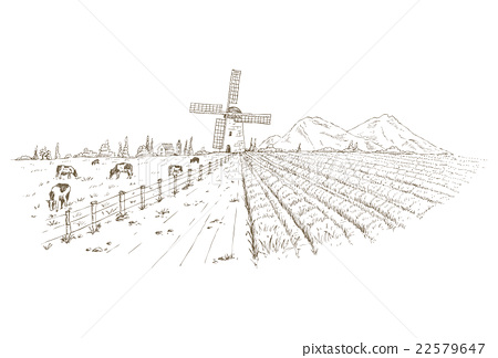 450x324 drawing of farm pasture and vegetables field - Farm Field Drawing
