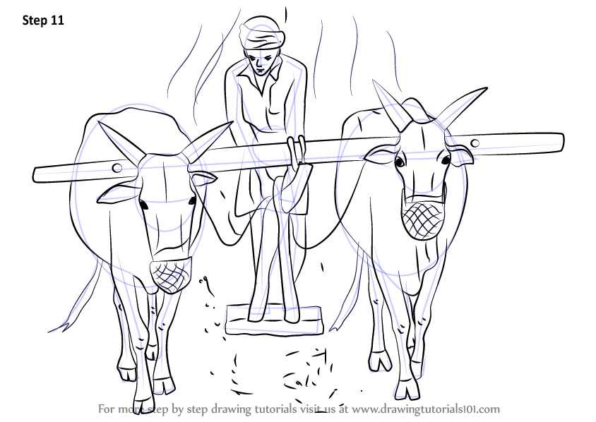 844x598 Learn How To Draw A Farmer Working In The Farm - Farm Field Drawing