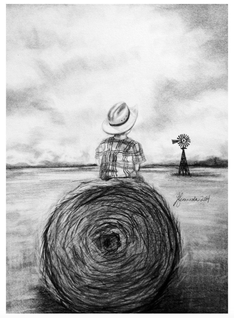 794x1078 Pencil Drawing Print Farm Field Etsy - Farm Field Drawing