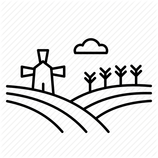 512x512 agriculture, crops, farm, field, hills, windmill icon - Farm Field Drawing